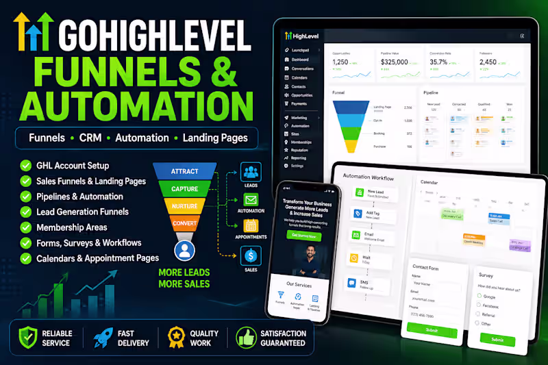 Cover image for gohighlevel sales funnel, setup website, create ghl automations