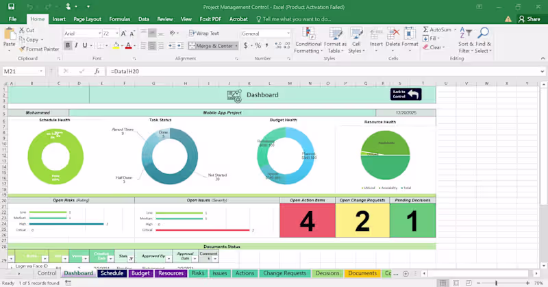 Cover image for 📊 Just built a Project Management Control Dashboard in Exce...