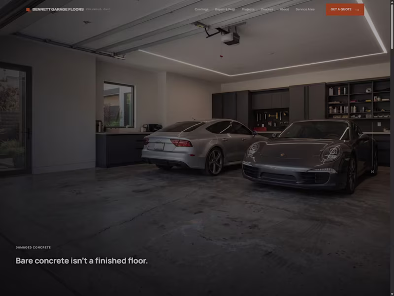 Cover image for Bennett Garage Floors: Service Website Concept