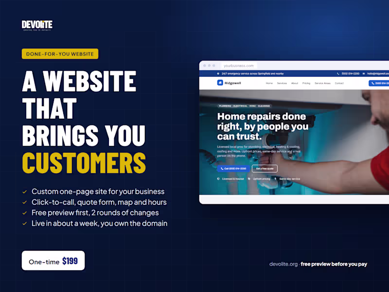 Cover image for Small business website, with a free preview before you pay