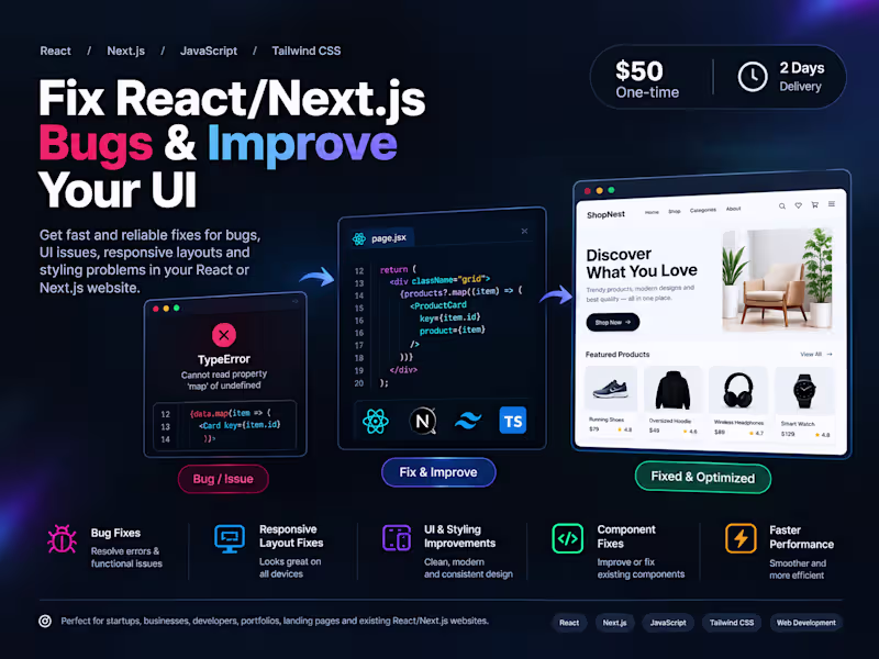 Cover image for React/Next.js Bug Fixes & UI Improvements