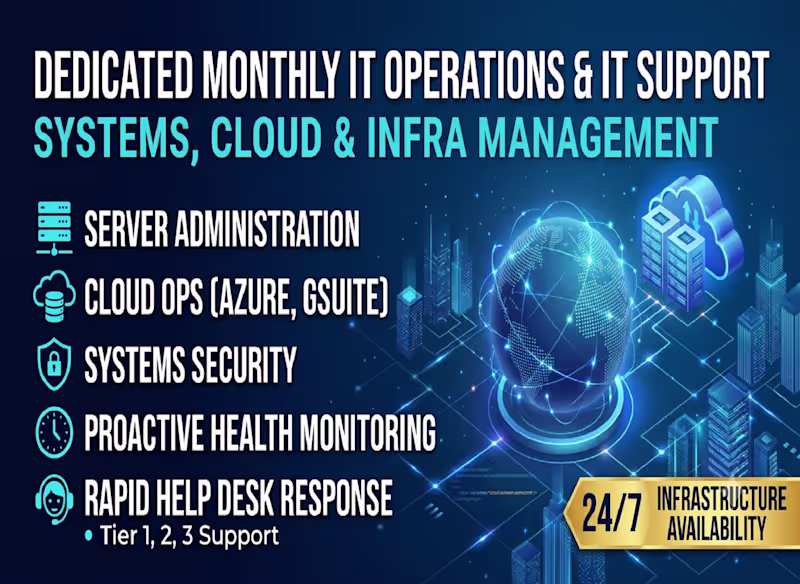Cover image for Dedicated Monthly IT Operations & IT Support | Systems, & Cloud