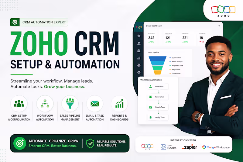 Cover image for Zoho CRM Setup & Workflow Automation