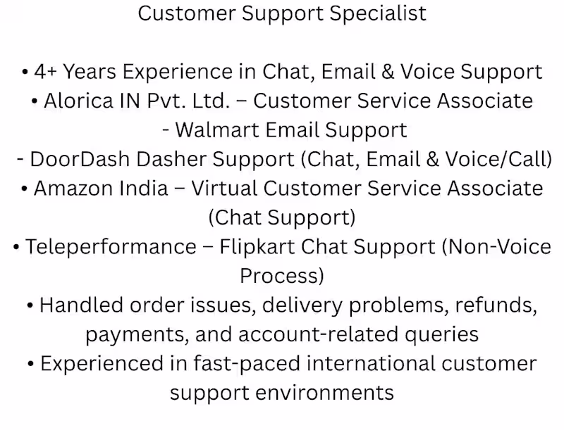 Cover image for Customer Support Specialist with 4+