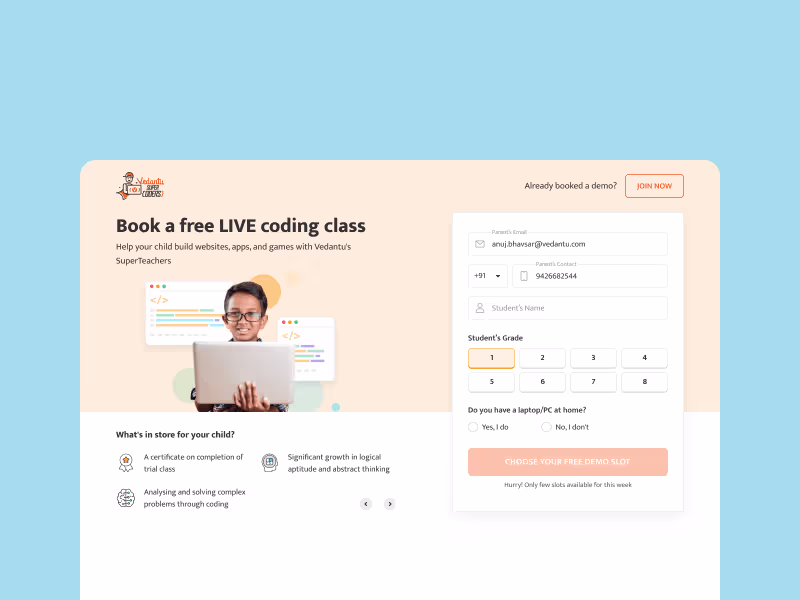Cover image for Increase Booking Flow Conversion - Vedantu SuperKids
