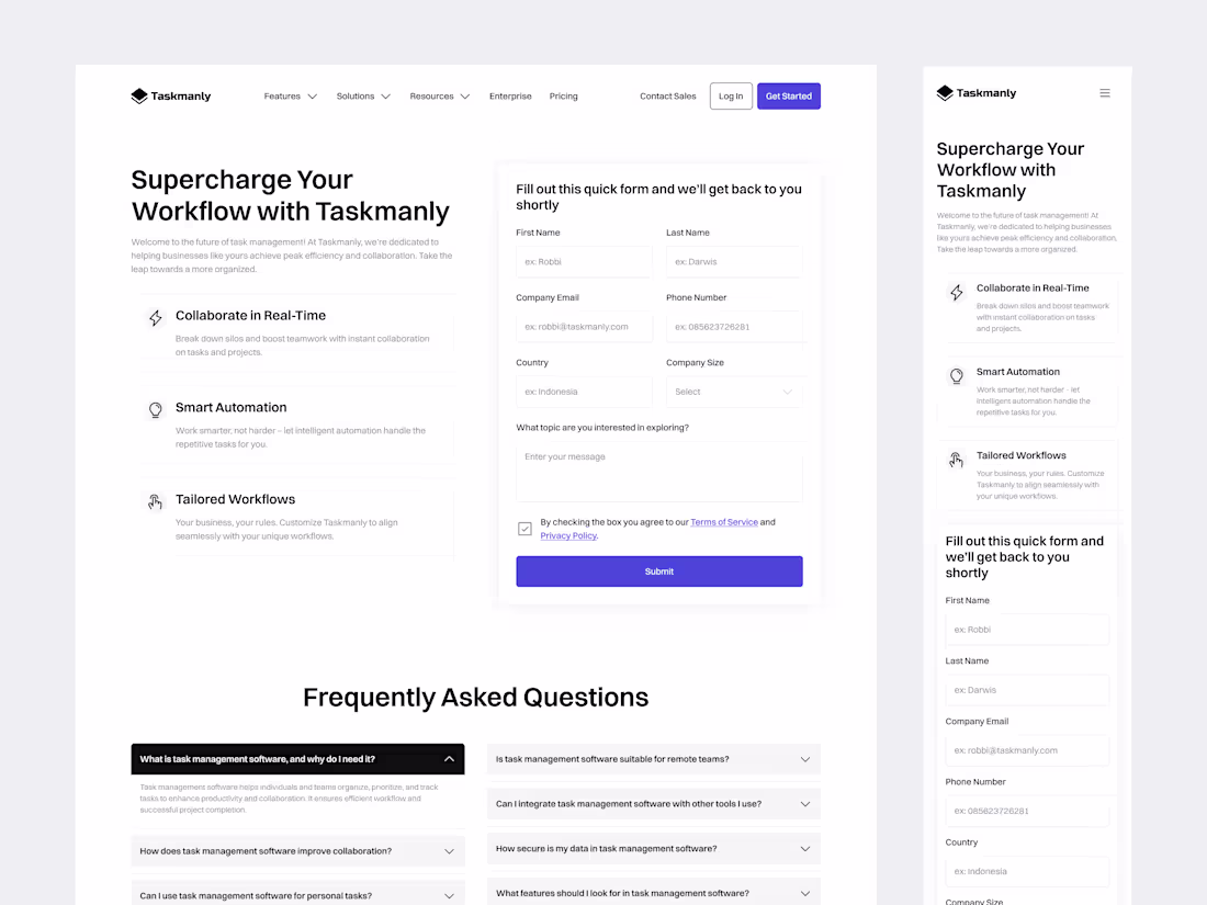 Cover image for Taskmanly UI Kit - Task Management Contact Sales Page