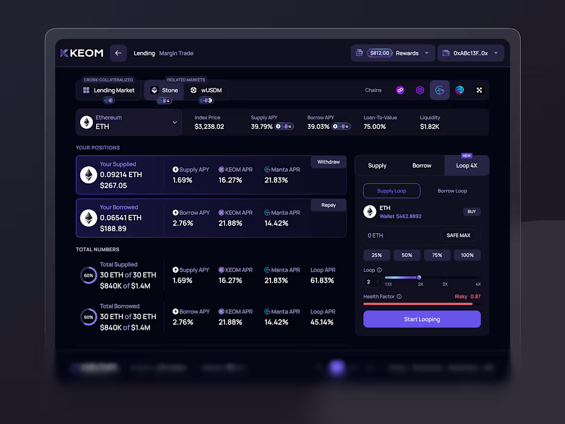 Cover image for KEOM Protocol Web3 DeFi Lending Market Product UI/UX Design