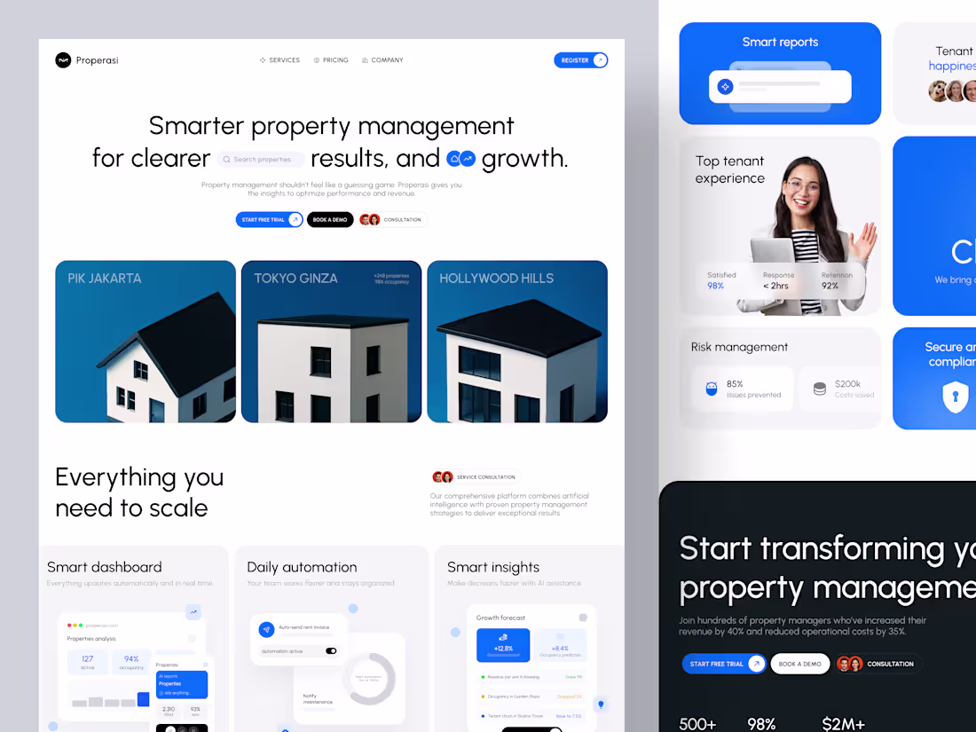 Cover image for Properasi landing page – smarter property management Propert...