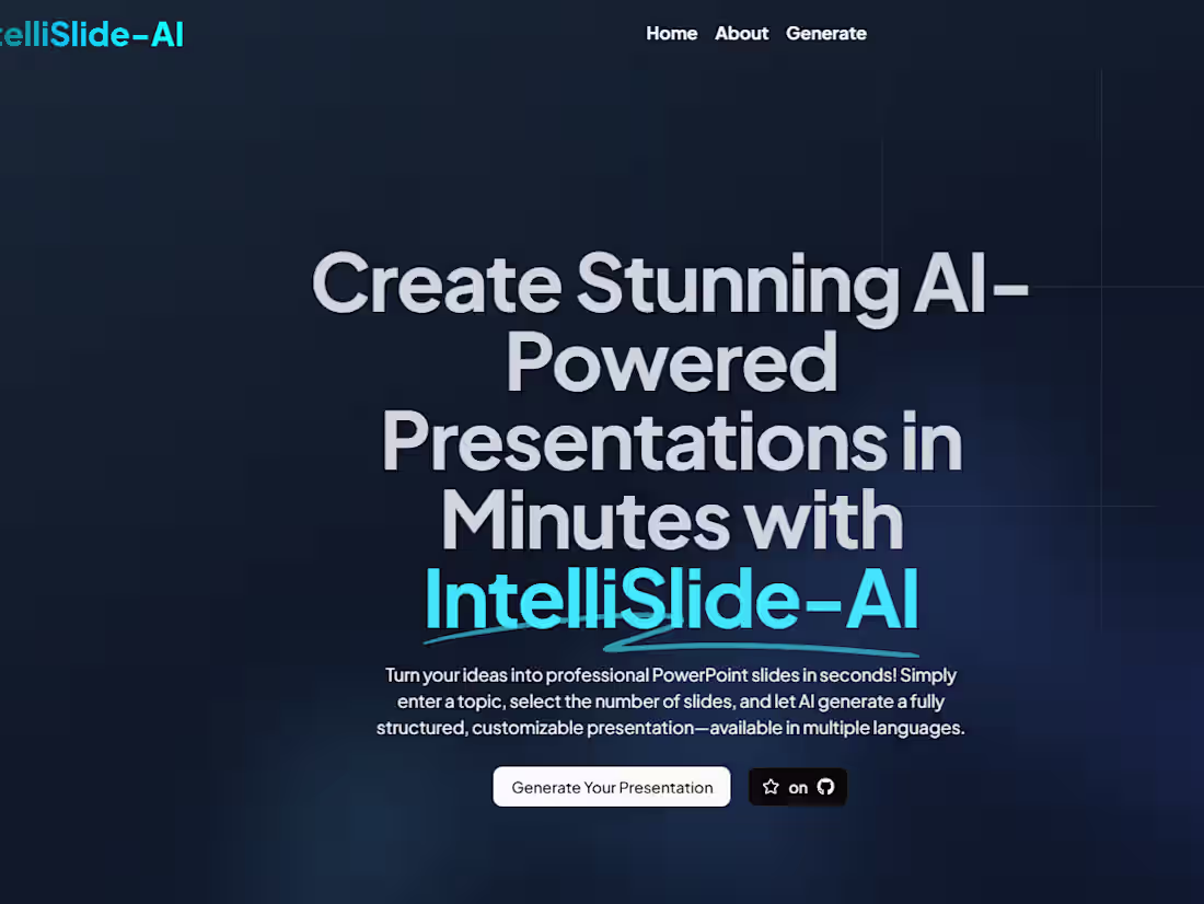 Cover image for IntelliSlide-AI –Generate Stunning Presentations with AI