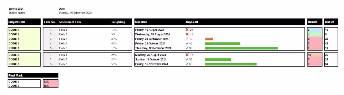 Cover image for Project/Assessment Schedule (Excel)