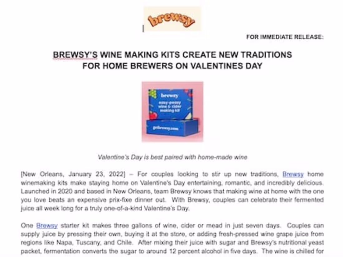 Cover image for Brewsy Vday Press Release