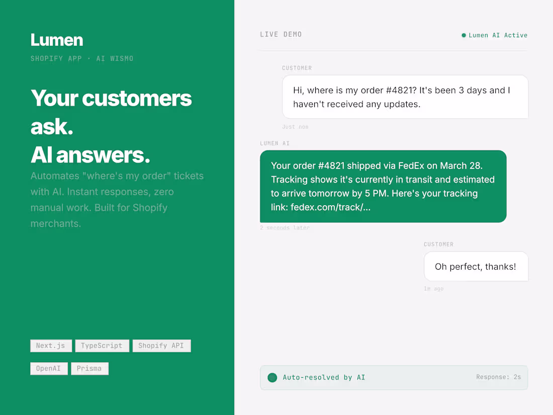 Cover image for Lumen — AI-Powered WISMO for