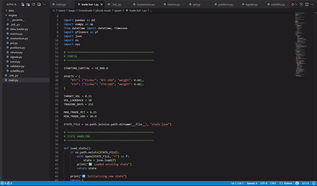 Cover image for A bot I made completely in python designed to day trade btc ...