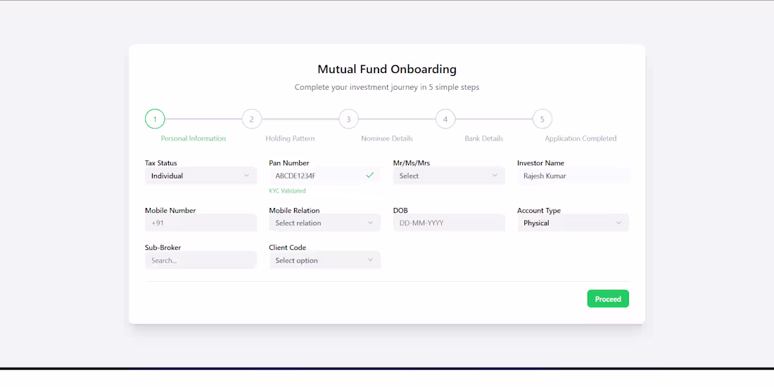 Cover image for Mutual Fund onboarding screens