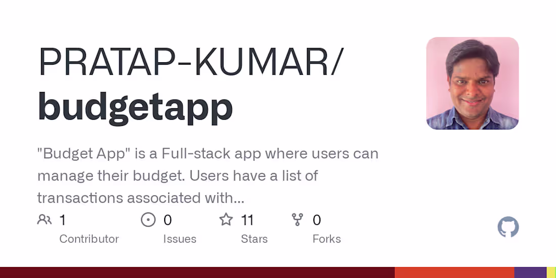Cover image for GitHub - PRATAP-KUMAR/budgetapp: "Budget App" is a Full-stack a…