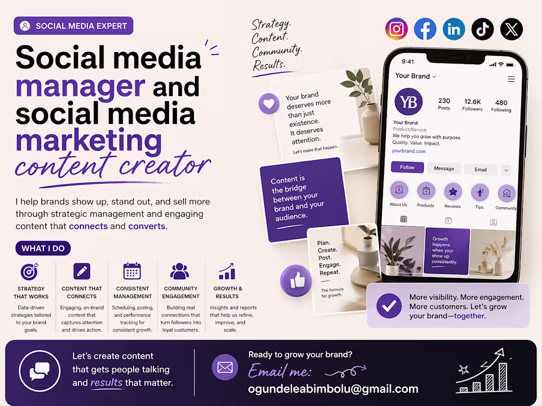 Cover image for Social media manager and social media marketing content creator