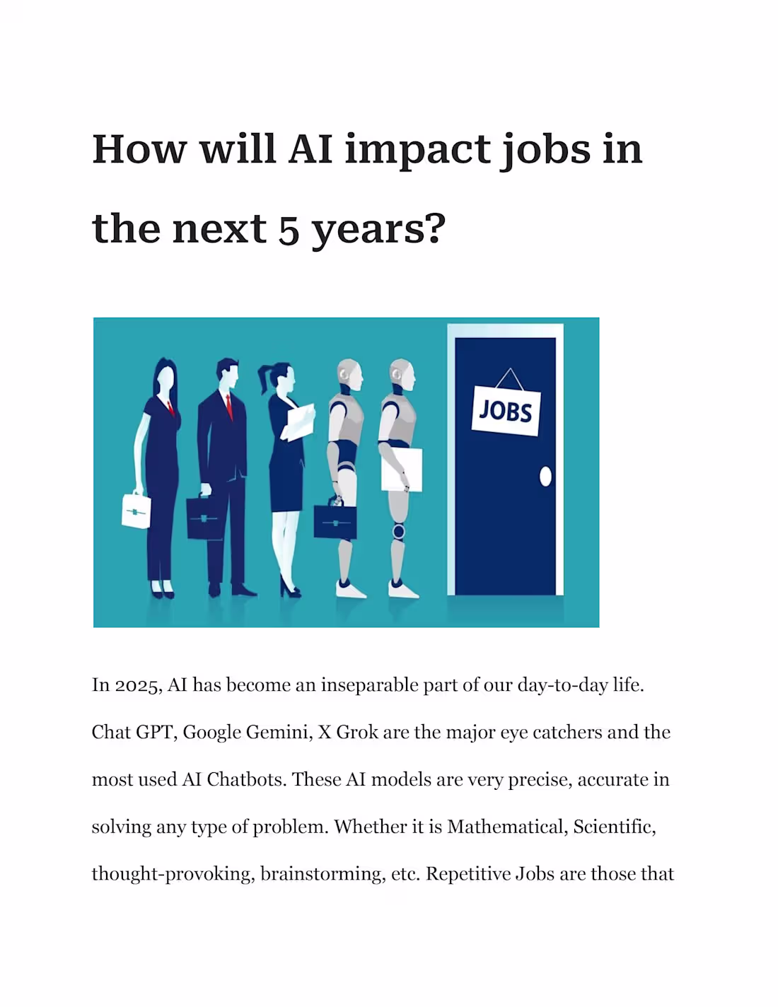 Cover image for Article about AI domination in next 5 years in Job Market.