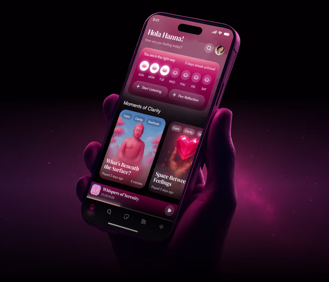 Cover image for A snapshot of our mobile app case study, Serein. Serein reim...