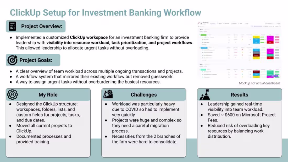 Cover image for ClickUp Setup for Investment Banking Workflow
