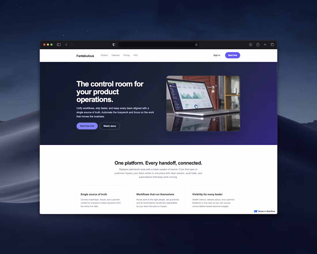 Cover image for Webflow SaaS Landing Page