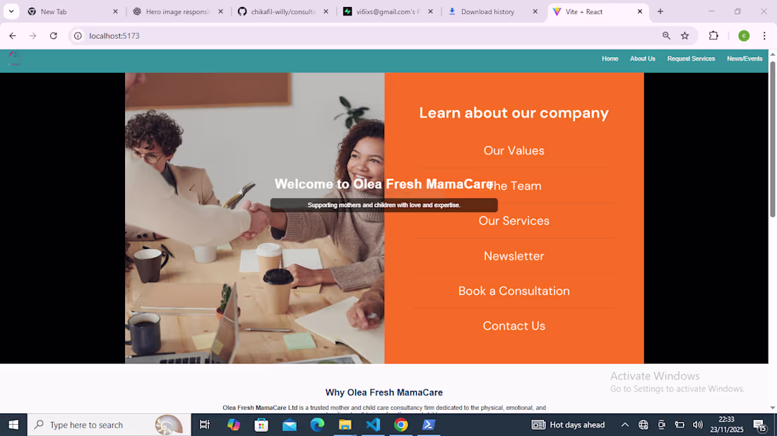 Cover image for consultancy website built with react and supabase with a blo...