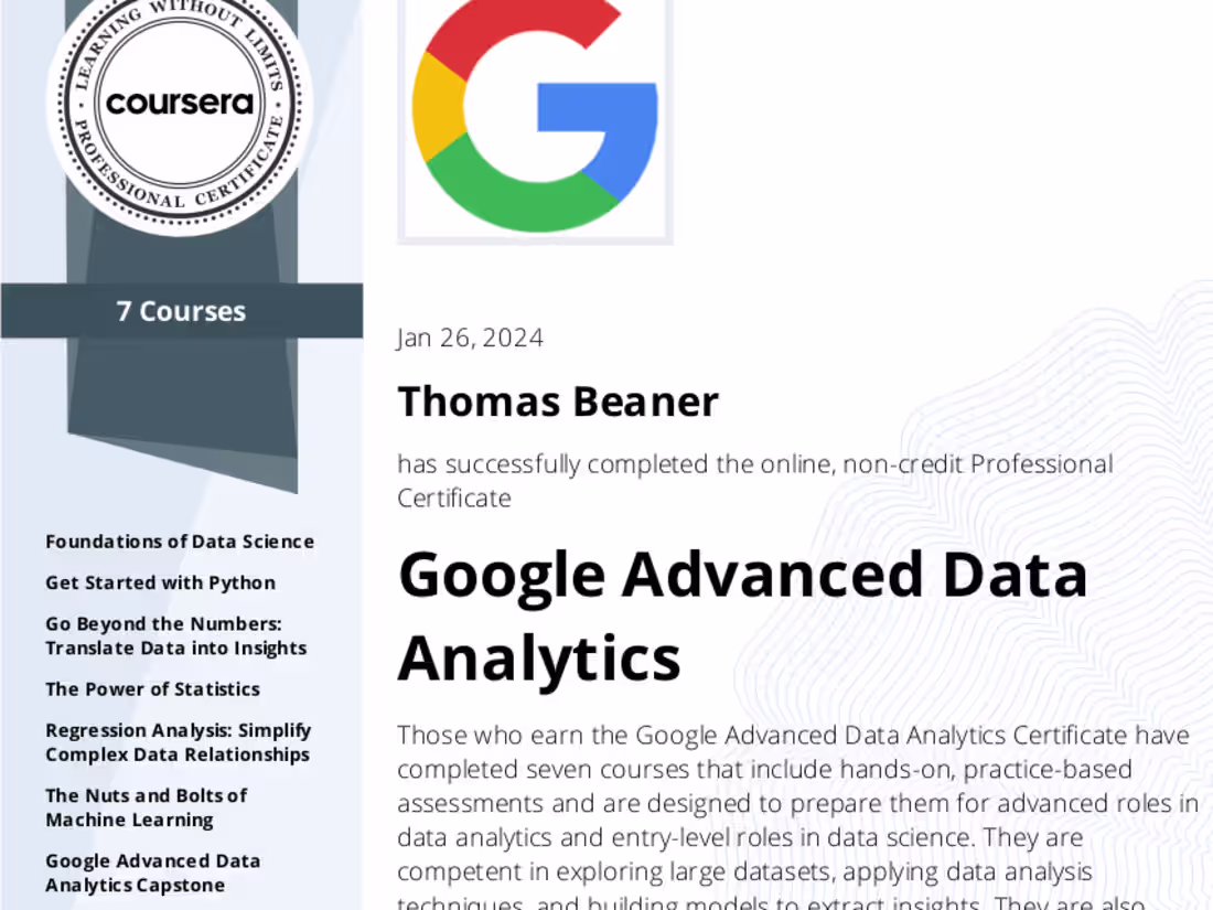 Cover image for Advanced Data
Analytics