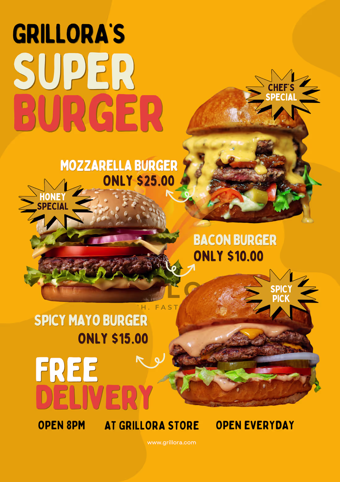 Cover image for Grillora – Fast-Food Brand Identity & Poster Campaign My rol...