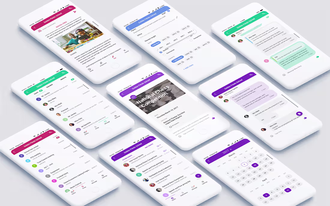 Cover image for School communication and management app design.
