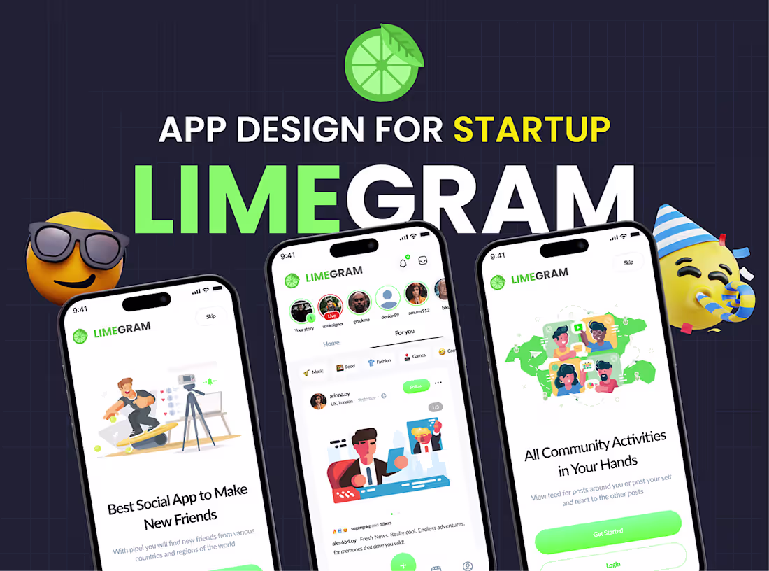 Cover image for 📱 Limegram - Social Media Mobile App Design 📸 💬 