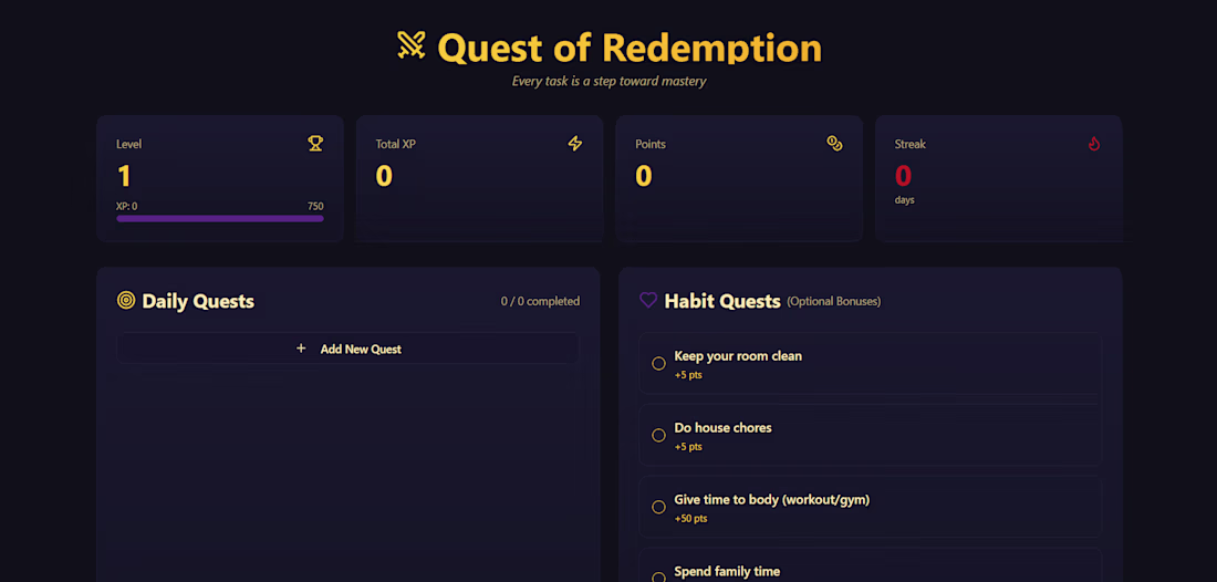 Cover image for ⚔️ Quest of Redemption
"Turning daily