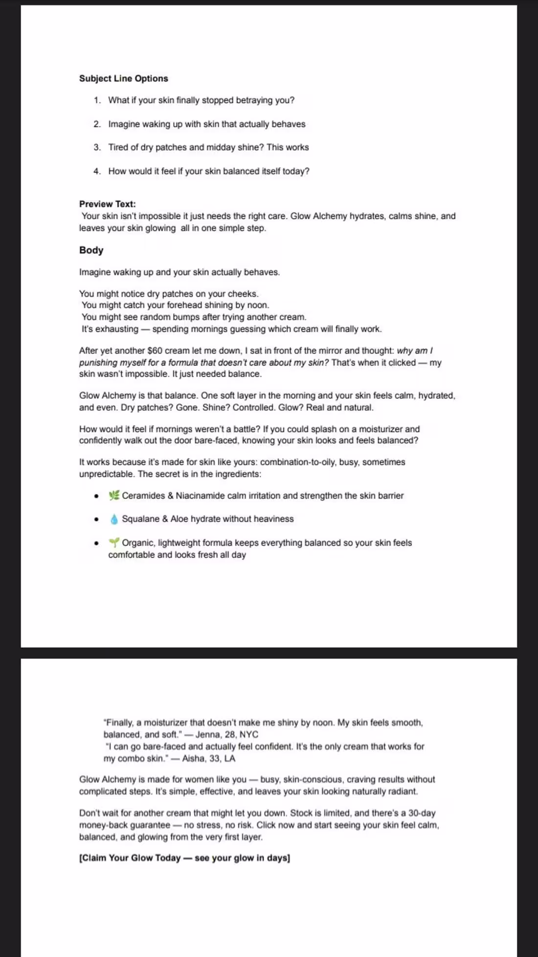 Cover image for This email copy will drive measurable results for Glow Alche...