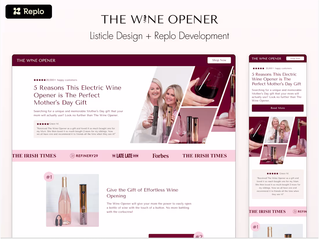 Cover image for The Wine Opener | Listicle Design + Replo Development