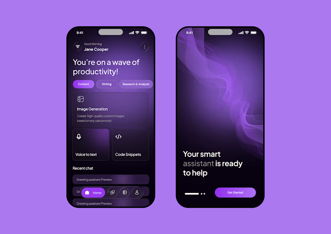 Cover image for Day 11/75 UI Challenge 🤖✨ Designed an AI Assistant App UI t...