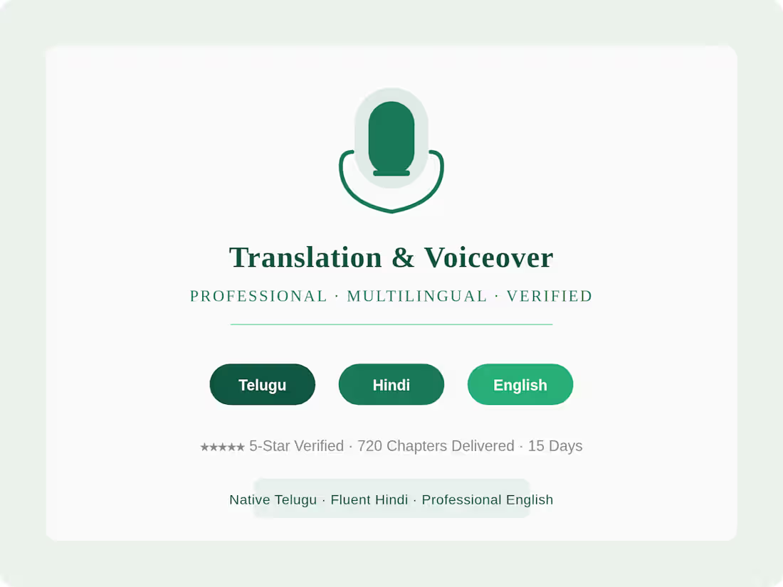 Cover image for Telugu, Hindi & English — Translation & Voiceover