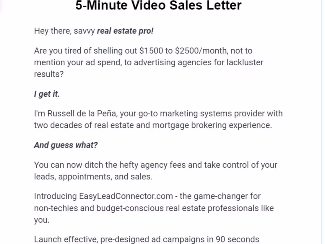 Cover image for Real Estate Ads, 1-Min Video Sales Letter Script.