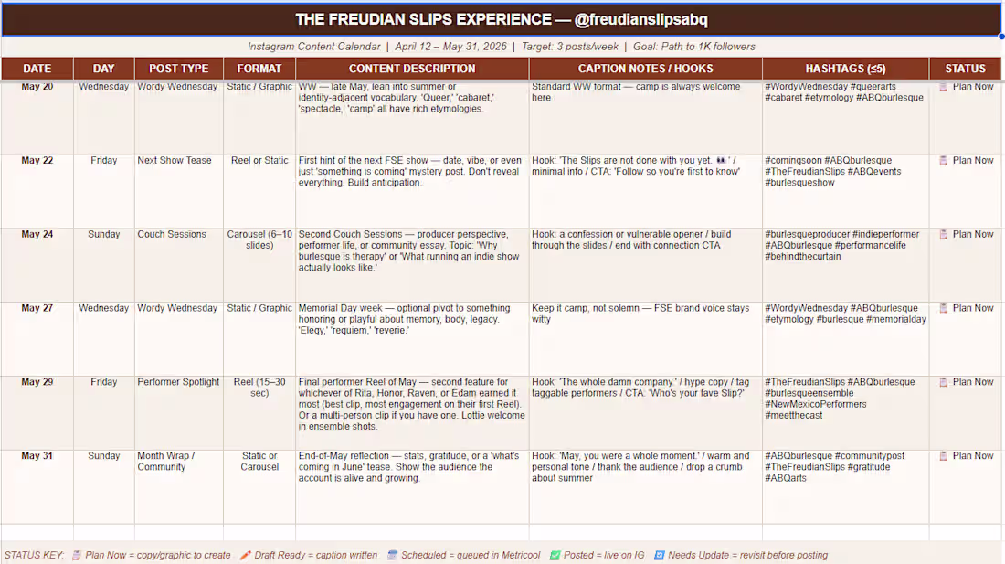 Cover image for One-Month Instagram Content Calendar with Captions