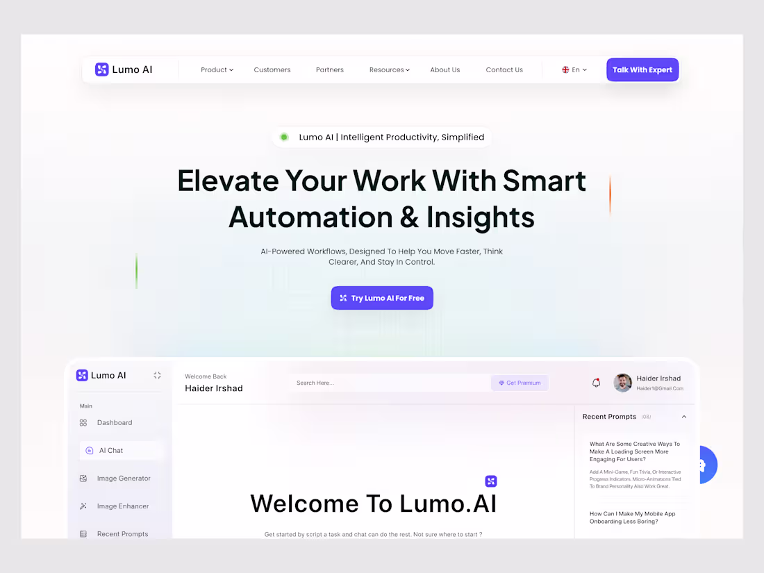 Cover image for Hey! Lumo AI Website Design Concept Here’s a clean and moder...