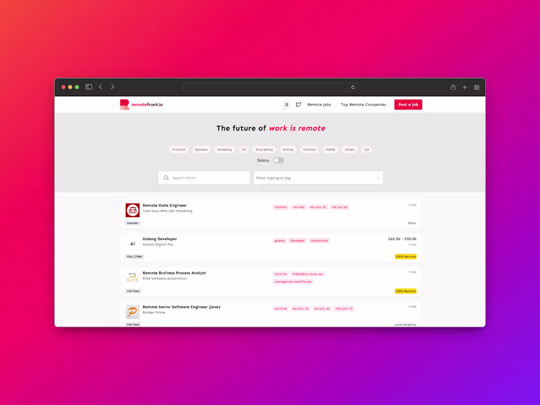 Cover image for Remotefront.io - Remote Job Aggregator