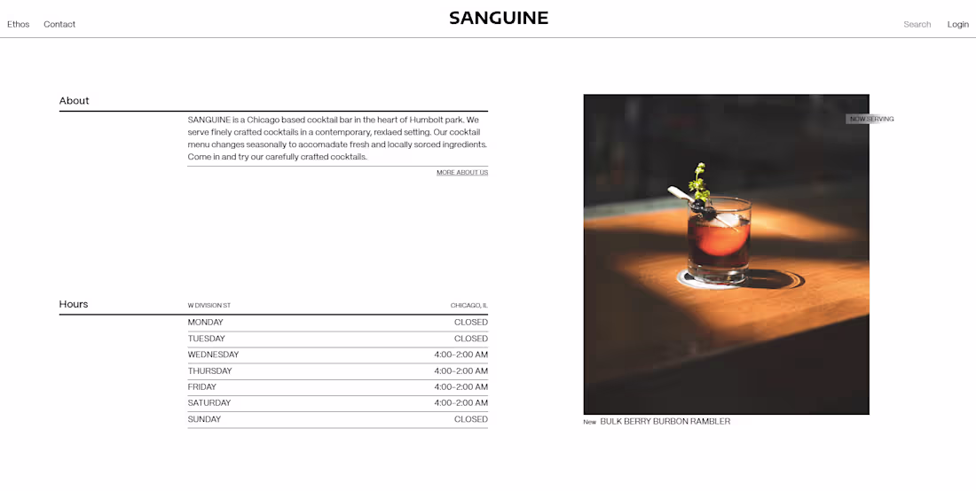 Cover image for Sanguine Cocktail Bar Website