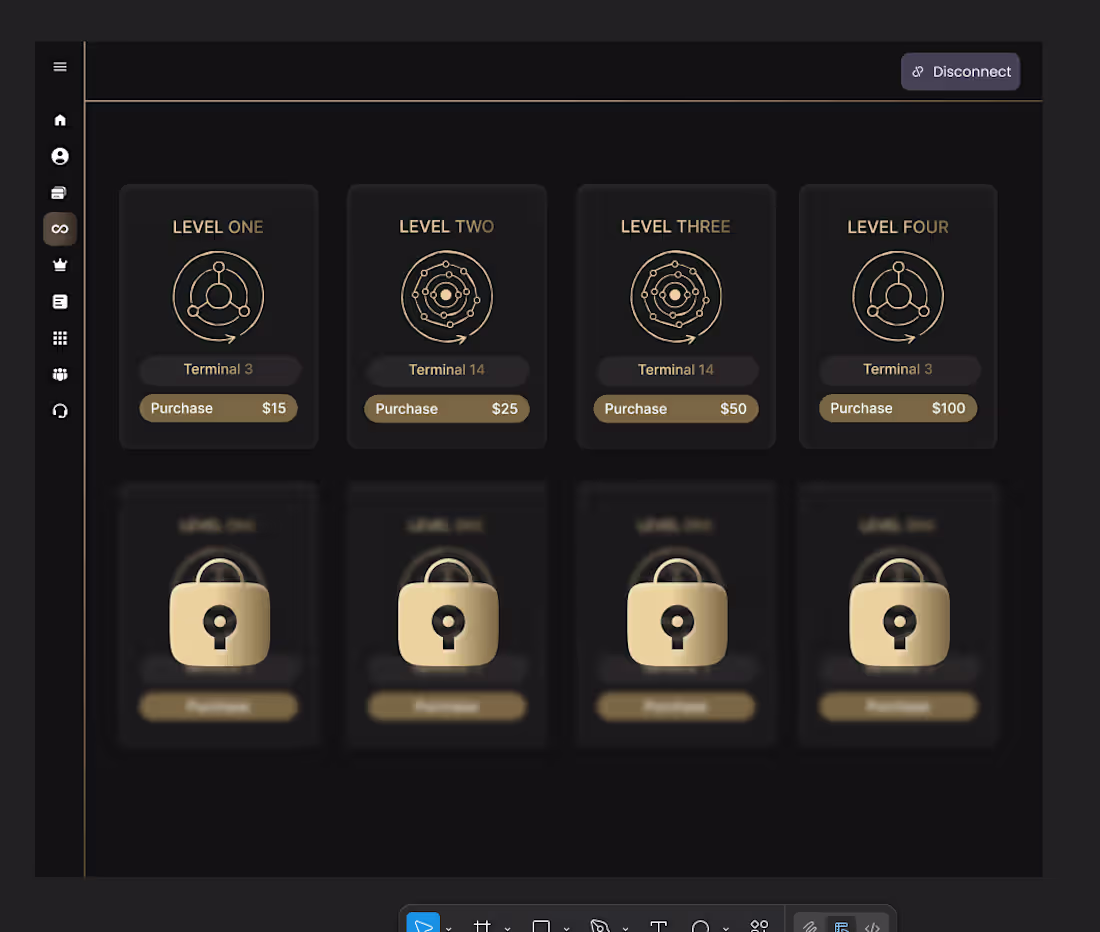 Cover image for Designed a clean, gold-accented level purchase UI for a Web3...