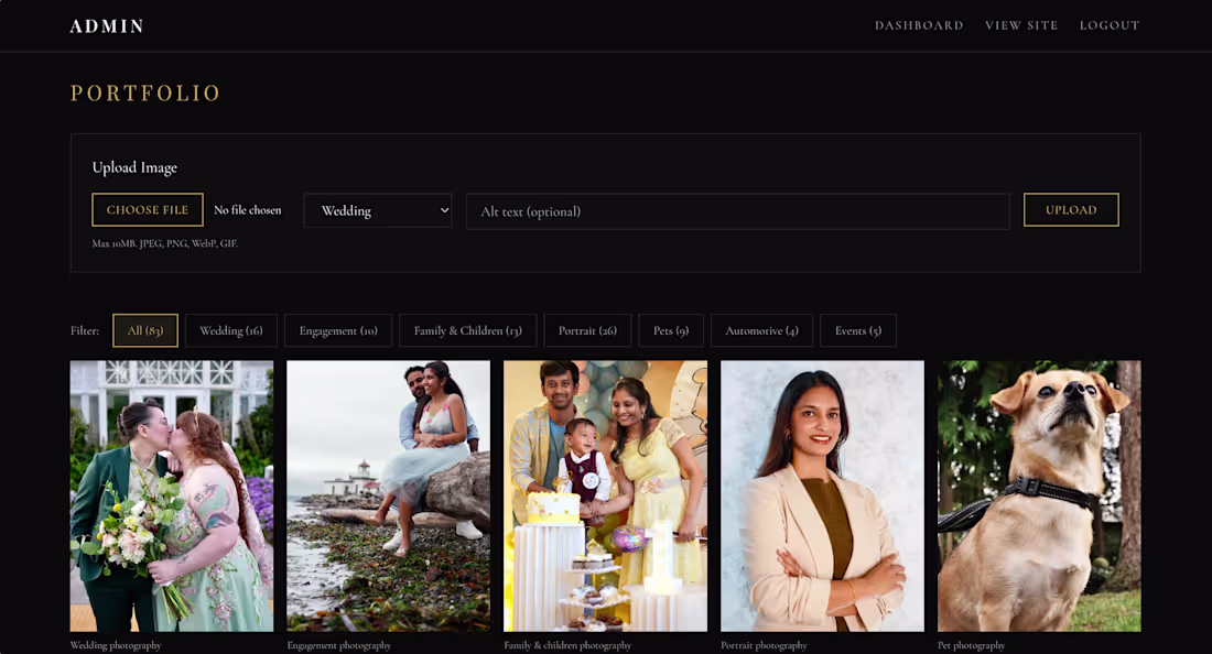 Cover image for Customized Photography Portfolio - Admin