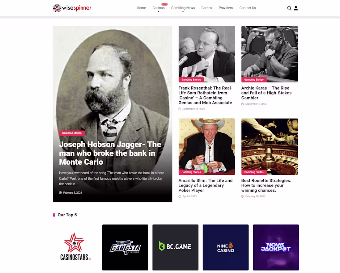 Cover image for Casino News, Slots, & Affiliate Hub  Wordpress Website