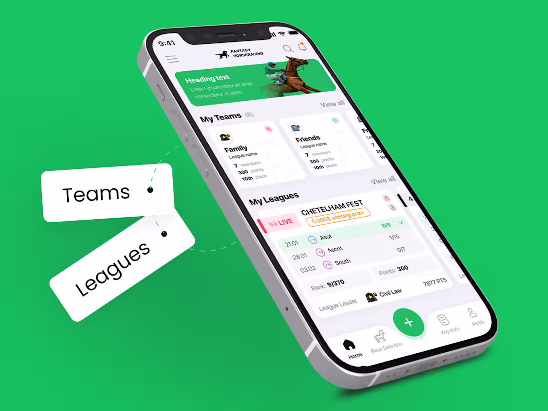 Cover image for Horse rasing mobile app UX/UI design