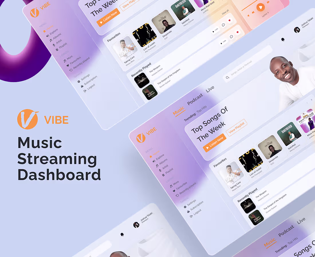Cover image for Music streaming dashboard UI design | Images:: Behance