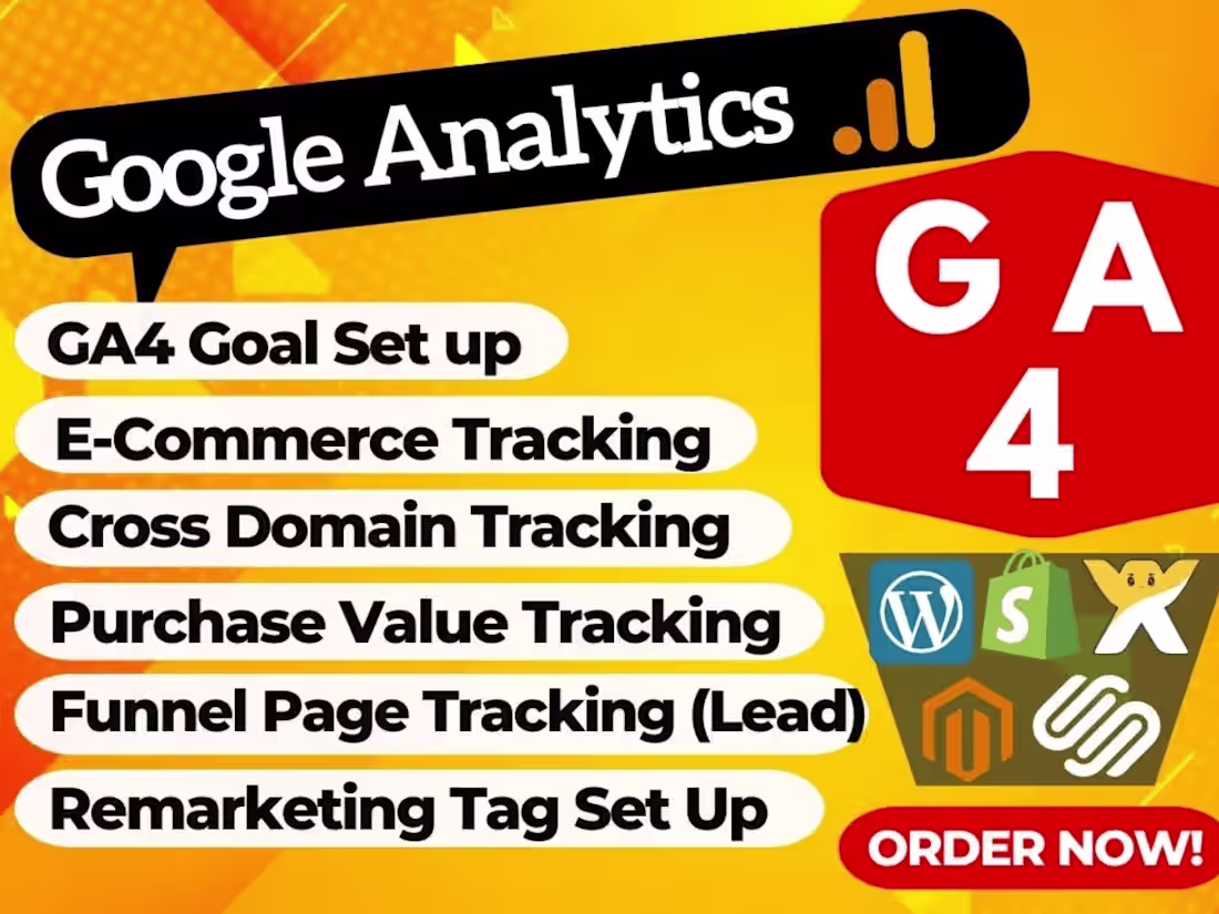 Cover image for I will fix or setup google analytics 4, ga4 ecommerce tracking,