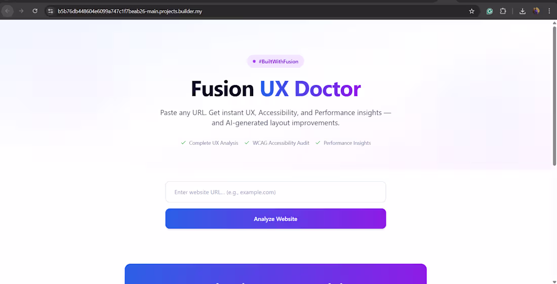 Cover image for Fusion UX Doctor is an AI-powered webpage auditor built enti...