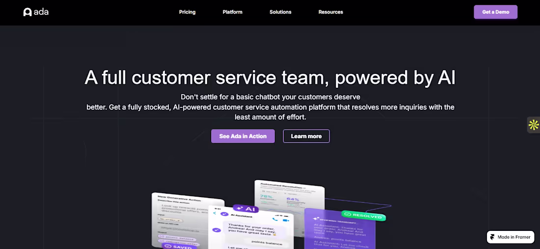 Cover image for Framer Website Redesign: Ada’s AI Customer Support Experience