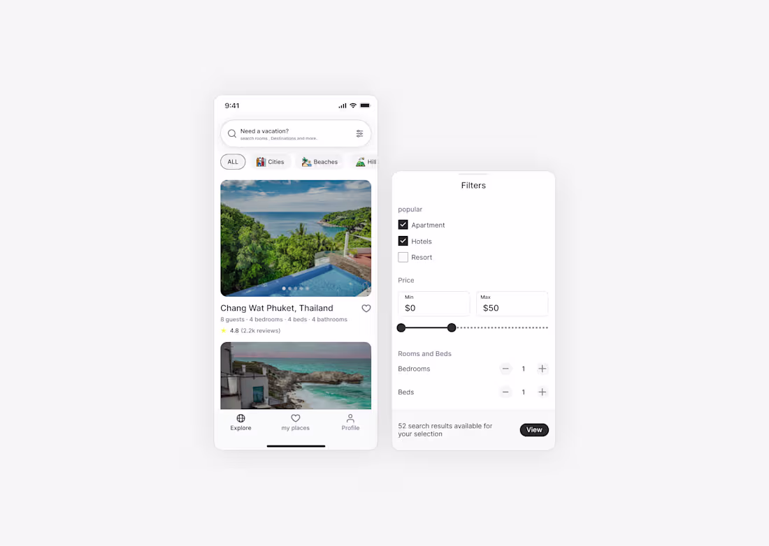 Cover image for Minimal - App exploration for Booking stays .
