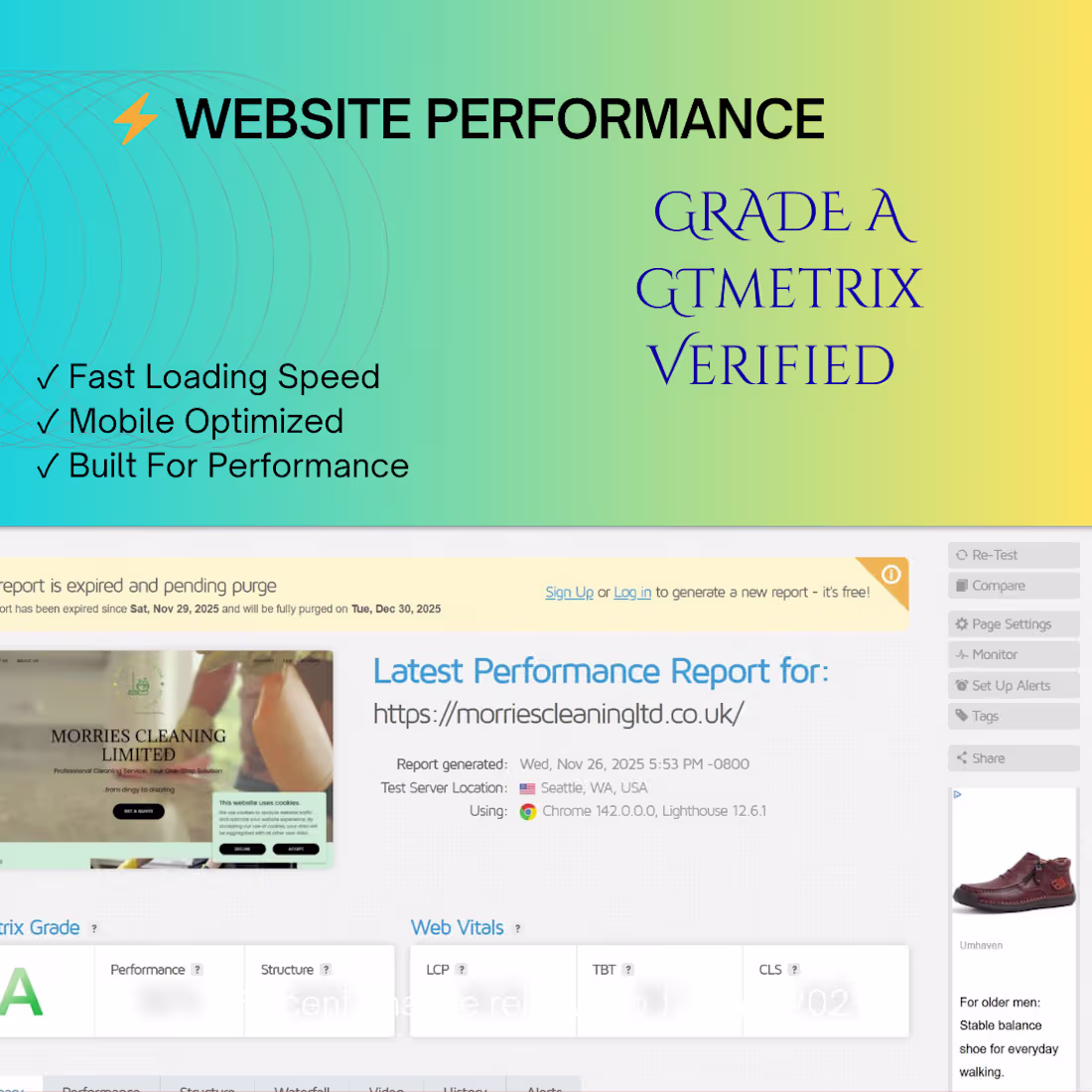 Cover image for Morries Cleaning Ltd - Website Performance + Optimization Op...