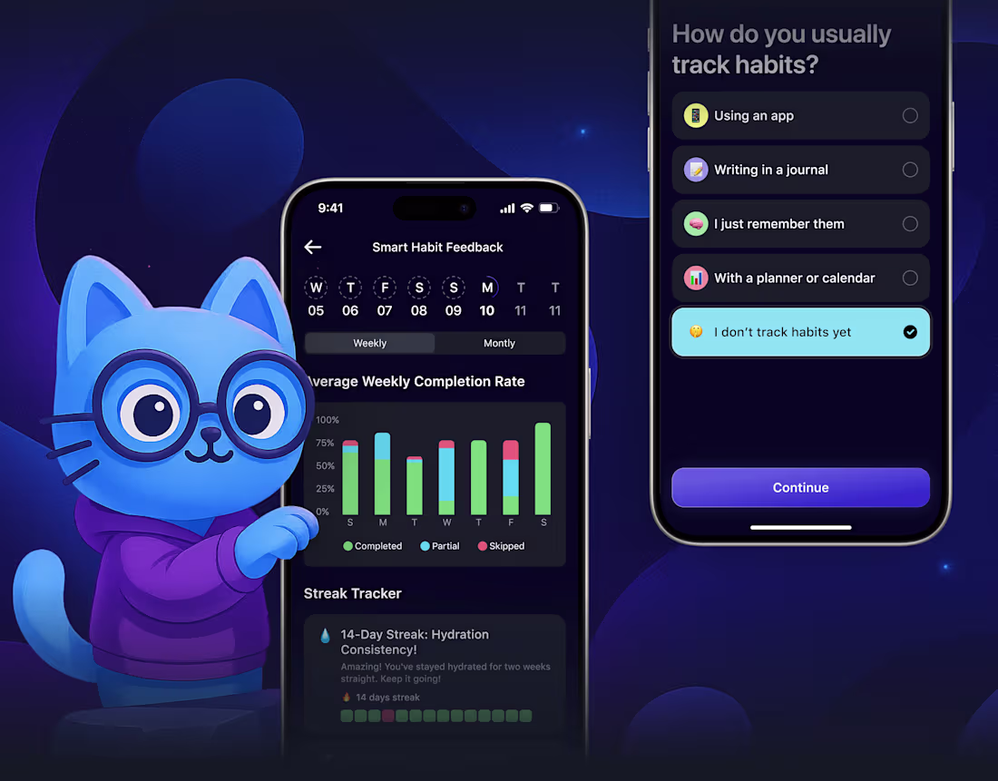 Cover image for AI-Powered Habit Tracker Mobile App | UX/UI Design